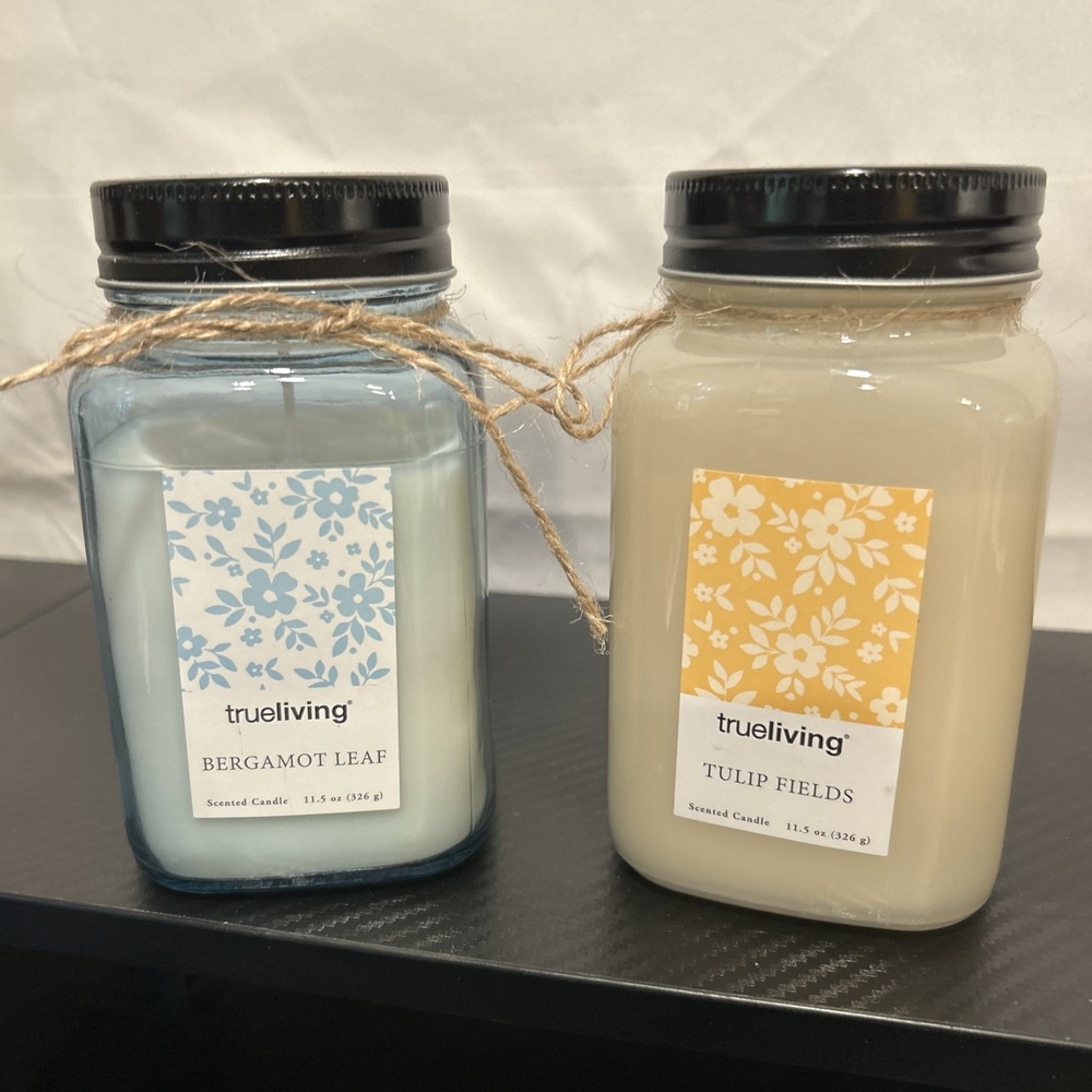 Trueliving 11.5 oz Jar Scented Candle Set Bergamot Leaf & Tulip Field